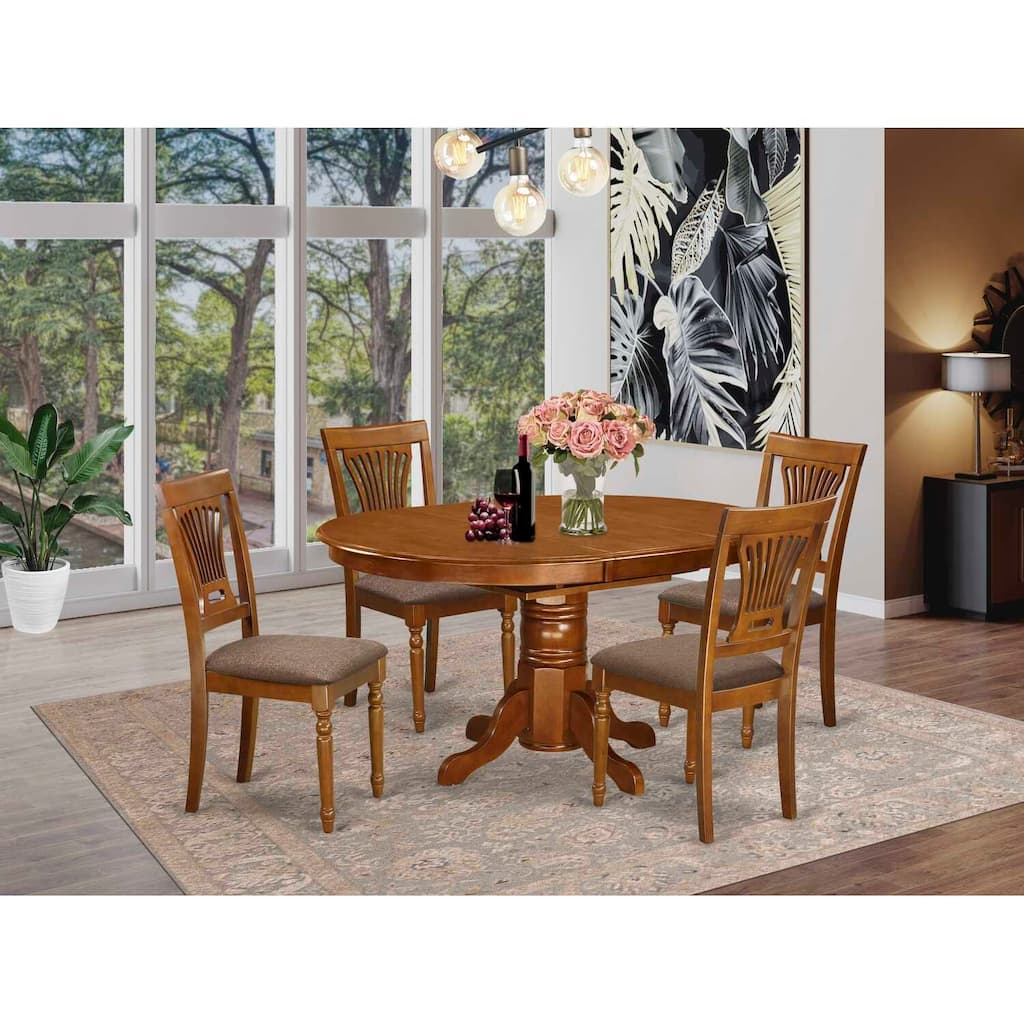5-Piece Oval Saddle Brown Finish Solid Wood Top Dining table with 4 Chairs with