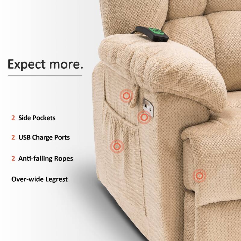 MCombo Power Lift Recliner Chair with Massage, Heat, Adjustable Headrest, Extended Footrest-(PU/Fabric)