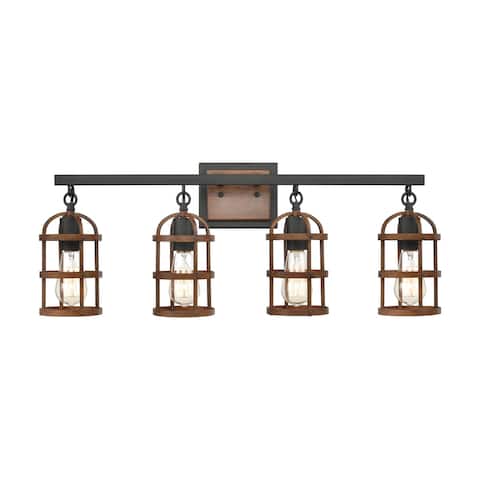 Millville 4-Light Vanity Light in Matte Black and Dark Oak