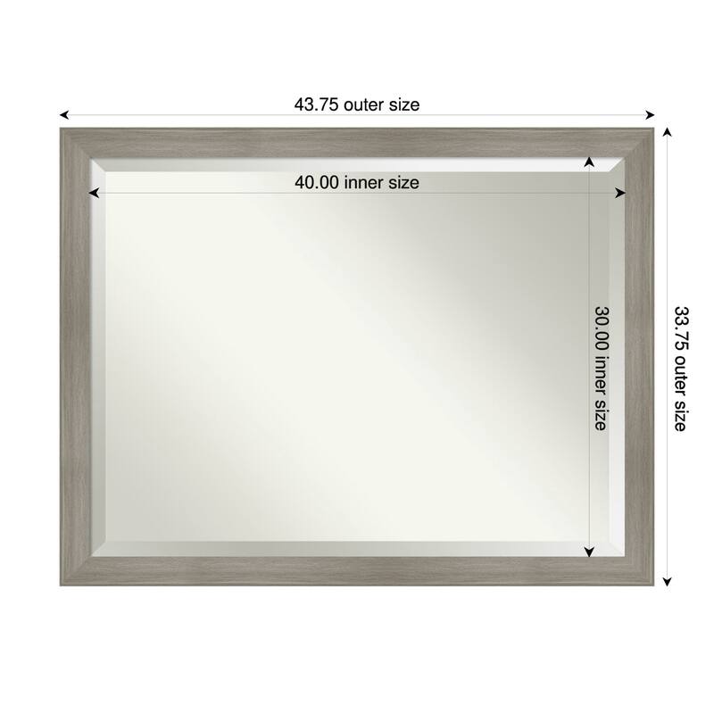 Grand Narrow Beveled Framed Bathroom Vanity Wall Mirror - 44 x 34 in - Grand Greywash Narrow