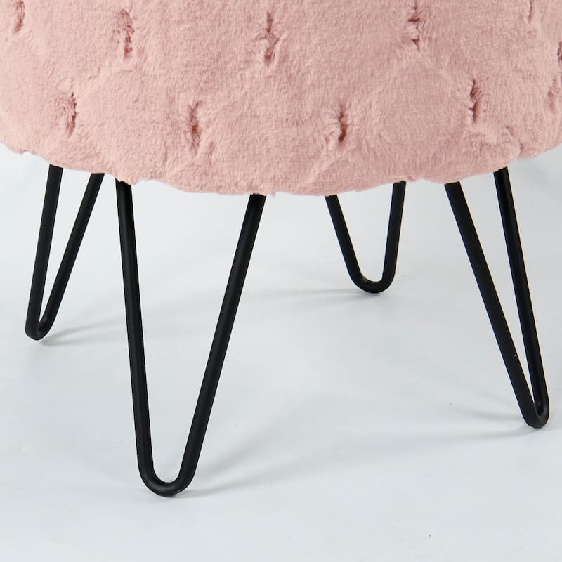 Jacquard Solid Fauxfur Round Ottoman