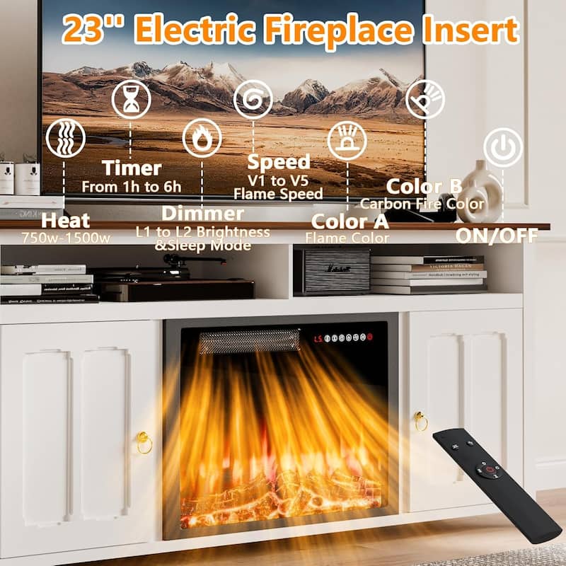 BOSSIN 58" Fireplace TV Stand for TV up to 65",Farmhouse Entertainment Center with Fireplace,Storage Cabinets,Adjustable Shelves