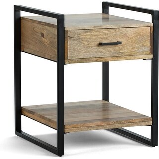 Solid Mango Wood and Metal 20-inch Rectangle Modern Industrial End Side ...