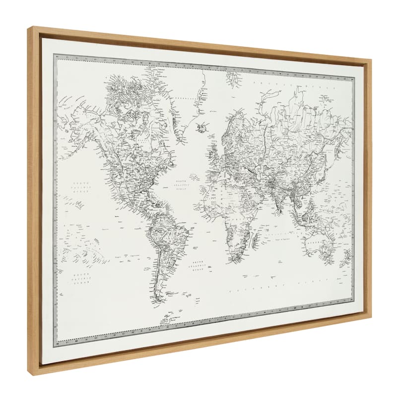 Kate and Laurel Sylvie BW World Map Canvas by Creative Bunch Studio - 28x38 - Plastic - Brown
