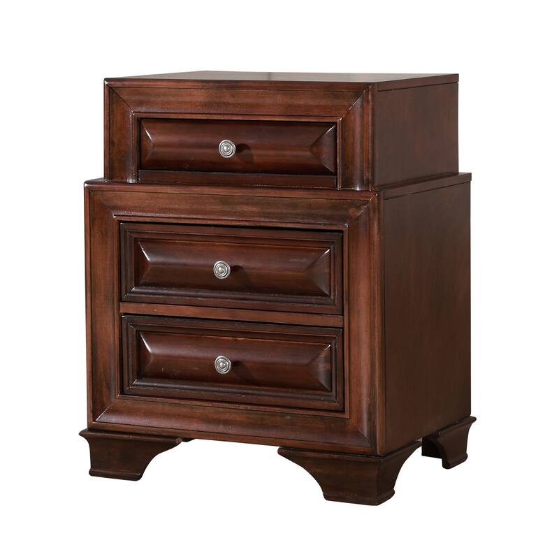 Solid Wooden Nightstand with Dovetailed Drawers - 29" - Walnut Brown