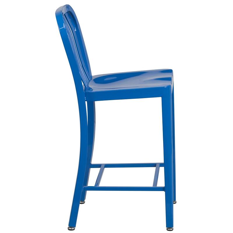 2 Pack 24'' High Metal Indoor-Outdoor Counter Height Stool w/ Vertical Slat Back