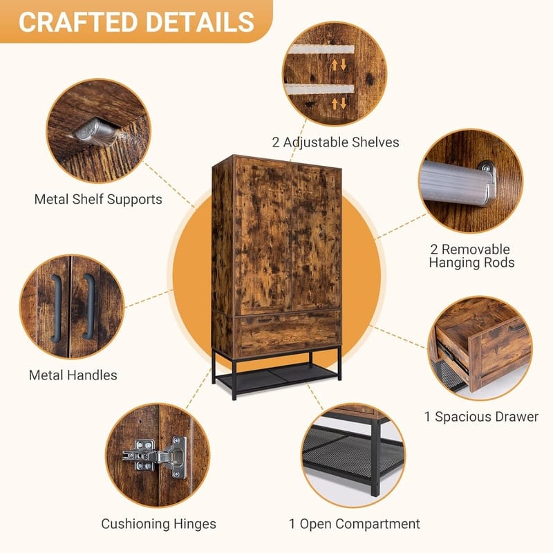 Freestanding Wardrobe Armoires Cabinet with Doors
