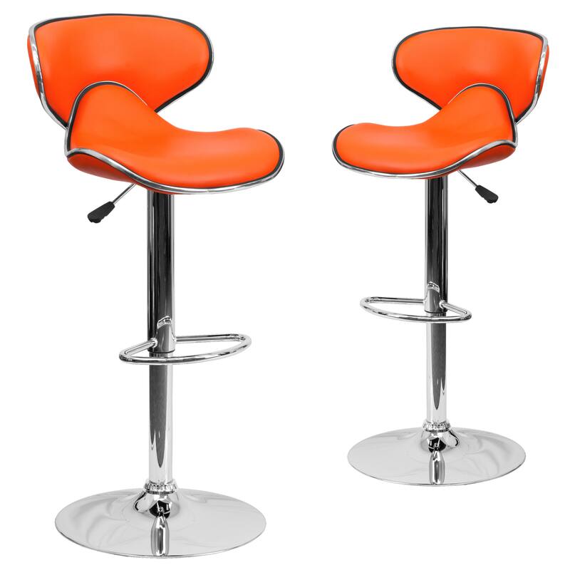 2 Pack Contemporary Mid-Back Vinyl Adjustable Height Barstool with Chrome Base - 16"W x 17.5"D x 34.5" - 43"H