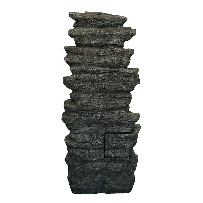 40in High Outdoor 6-tier Rock Cascading Water Fountain with LED Lights - N/A