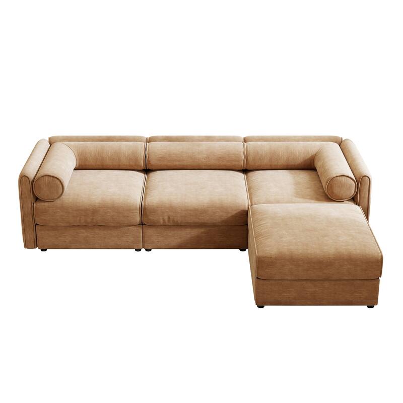109" Chenille L-Shaped 3-Seater Sofa with Ottoman & Storage