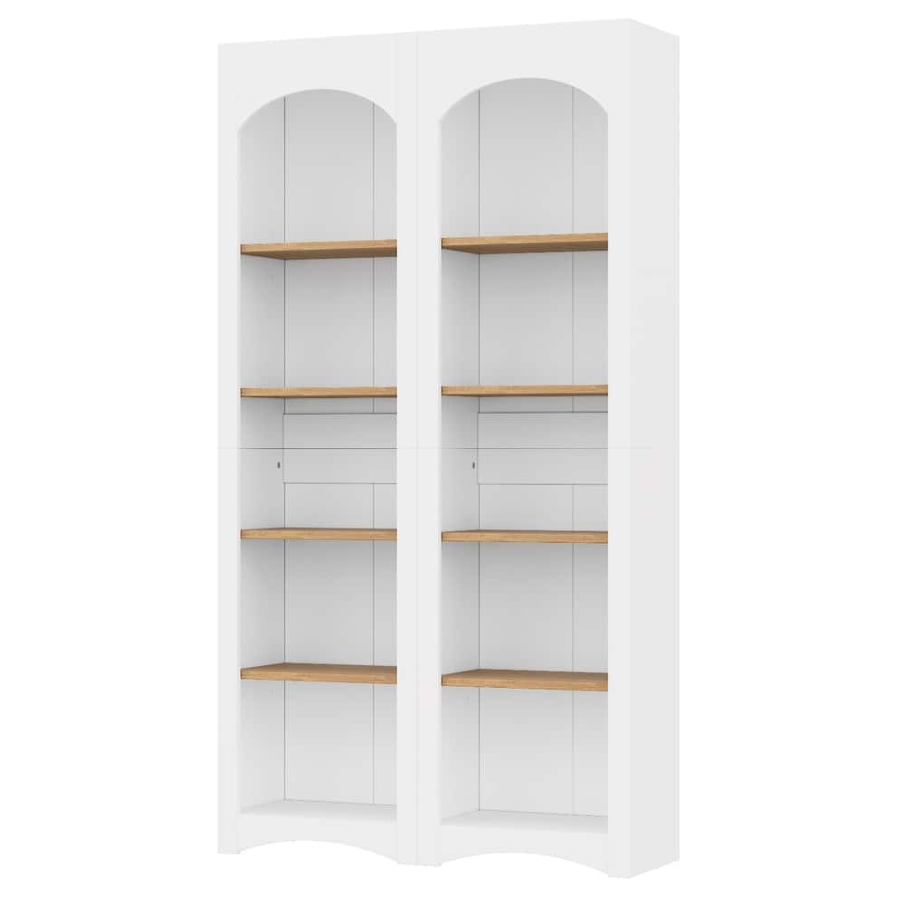 Free Standing 5 Tier Bookshelves Set of 2, Farmhouse Two-Tone Storage Cabinet - 39.3" W × 12.4" D × 72" H