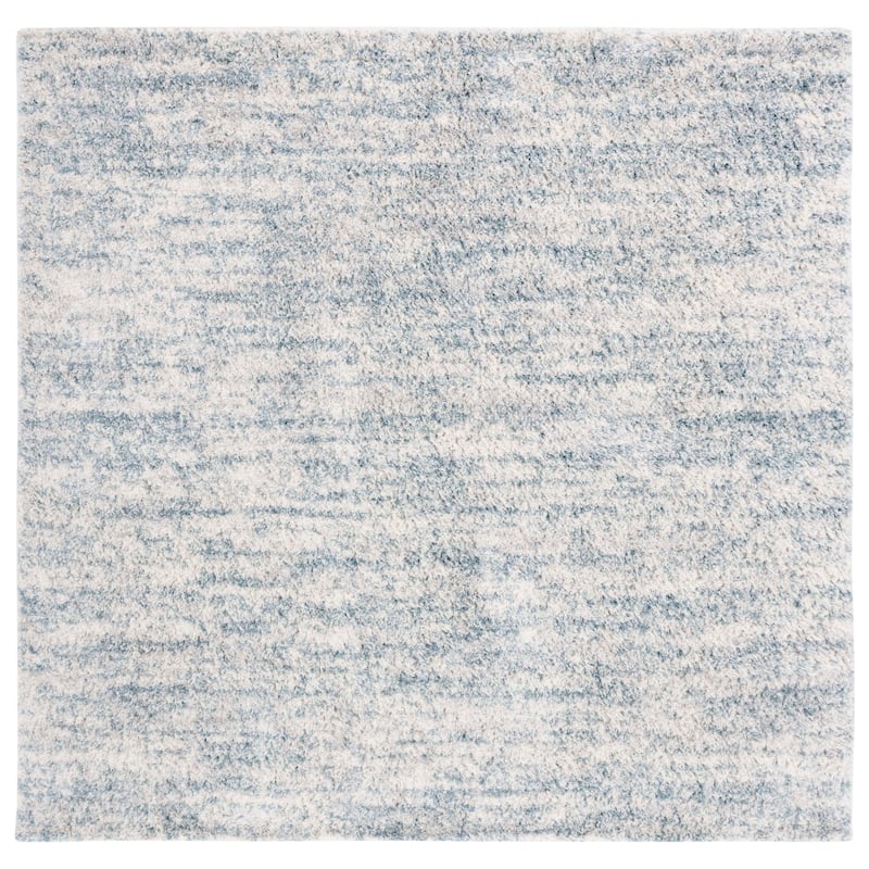 SAFAVIEH, Berber Shag Marije 1.25-inch Thick Rug - 10' Square - Ivory/Light Aqua