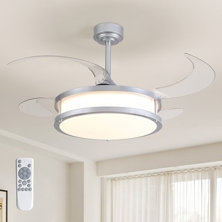 48" Modern Retractable Dimmable LED Chandelier Ceiling Fan with Lights and Remote