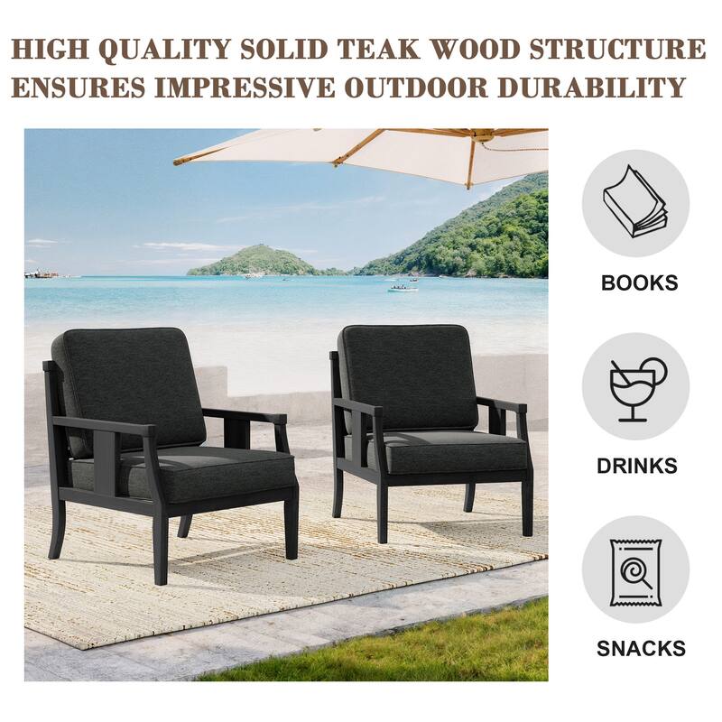 Black Wood Patio Accent Chairs with Water-Resistant Cushions