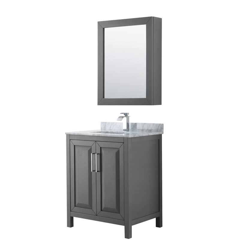 Wyndham Collection Daria 30" Free Standing Single Vanity Set with MDF - Dark Gray / White Carrara Marble Top / Polished - Steel Finish