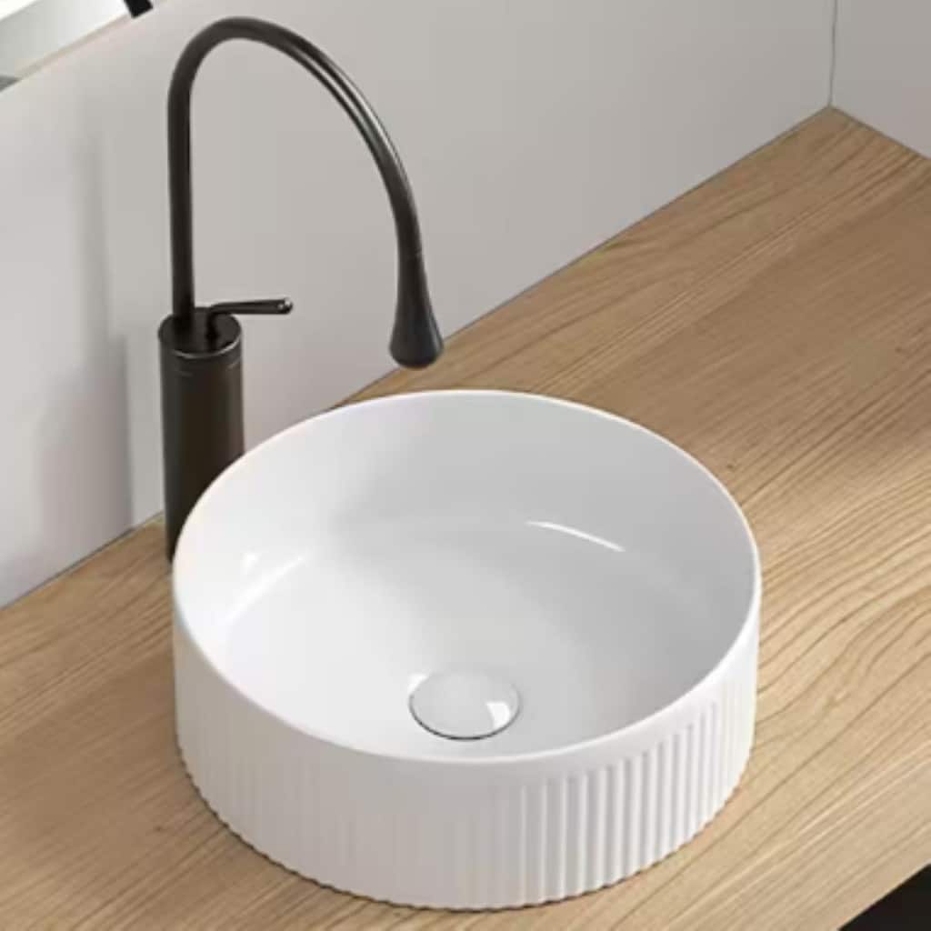 GDFStudio - Lio Modern Textured Ceramic Round Vessel Sink with Above Counter Design - 14"W