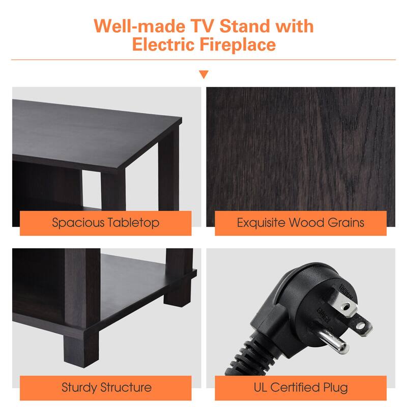 Gymax 2-Tier TV Stand &Electric Fireplace Heater Storage Cabinet