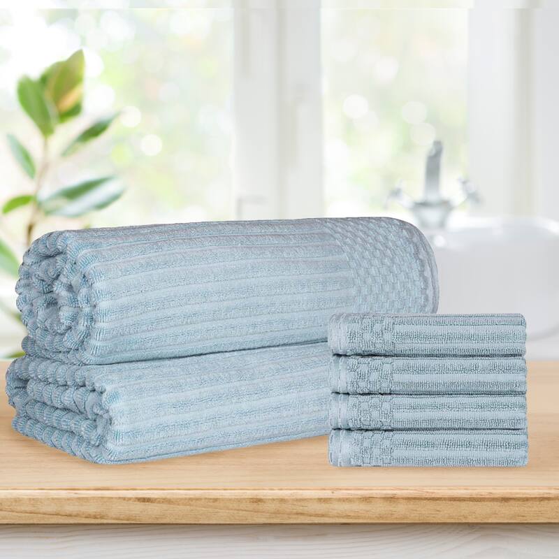 Ribbed Cotton Absorbent Heavyweight Hand Towel and Bath Sheet Set by Superior - Slate Blue