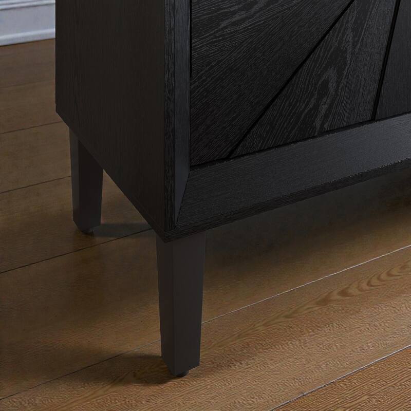 60'' Rustic American Farmhouse Credenza with Sunburst Doors, Antique Wood TV Stand with Adjustable Shelves