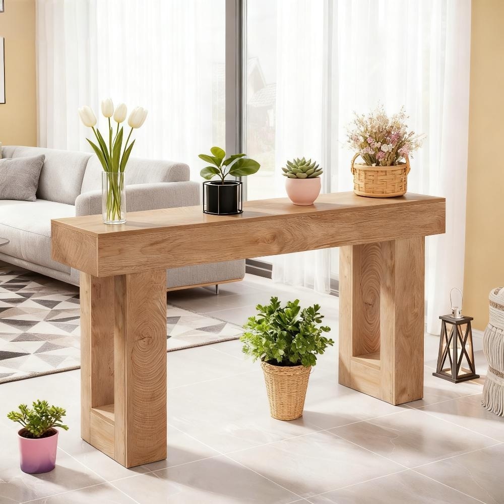 62.99" Wooden Rectangular Console Table Sofa Side Table
