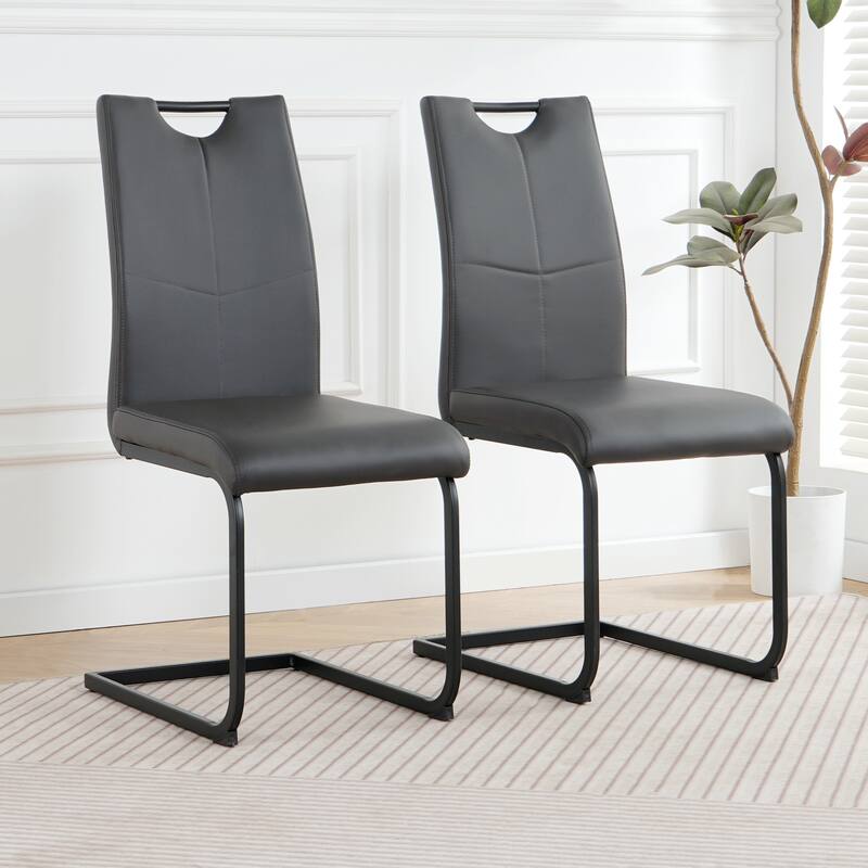 Modern PU Dining Chair, Living Room Chair, Upholstered Chair With Metal Legs (Set of 2) - Charcoal+Grey