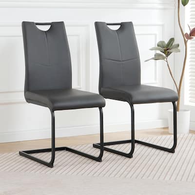 PU 2 Piece Kitchen Dining Chair Set with Cushions, Black Metal Legs, High Back for Dining Room Kitchen Living Room Bedroom