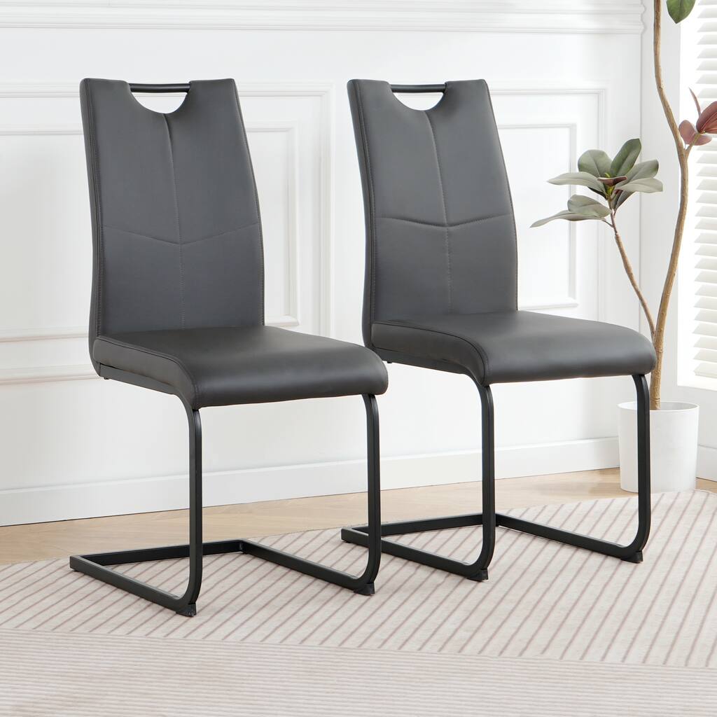 PU 2 Piece Kitchen Dining Chair Set with Cushions, Black Metal Legs, High Back for Dining Room Kitchen Living Room Bedroom