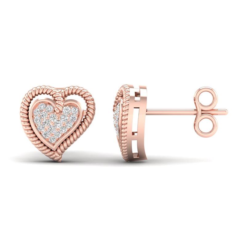 1/10ct TDW Diamond Cluster Heart Stud Earrings in 10k Rose Gold for Women - Rose gold