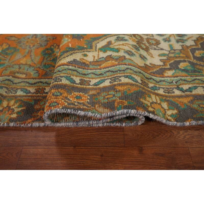 Hand Knotted Oriental 100% Wool Carpet Traditional Floral Oranges & Rust Hamedan Area Rug - 9' 6'' X 6' 6''