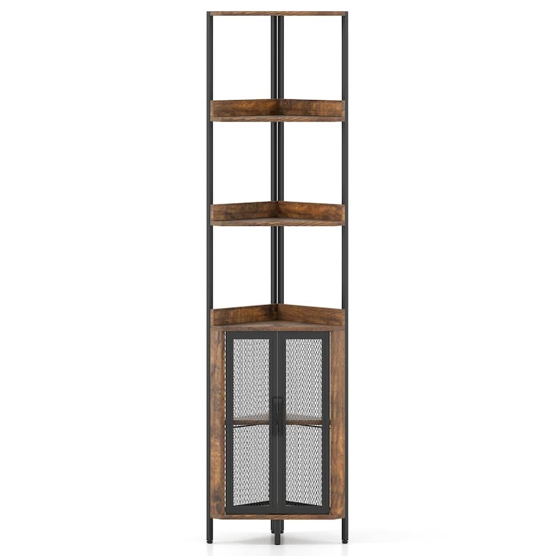 Gymax 2PCS 6-Tier Corner Shelf 67'' Tall Corner Bookshelf w/Cabinet &