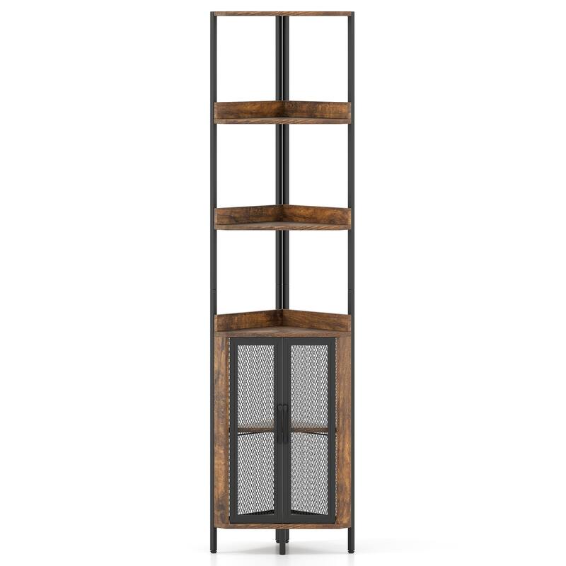 Gymax 6-Tier Corner Shelf 67'' Tall Corner Bookshelf w/Cabinet &