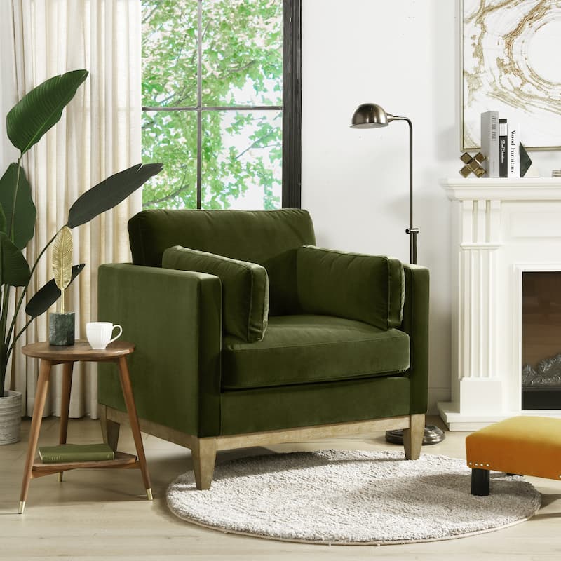 Knox 36" Modern Farmhouse Loose Pillow-Back Arm Chair - Single - Olive Green Performance Velvet
