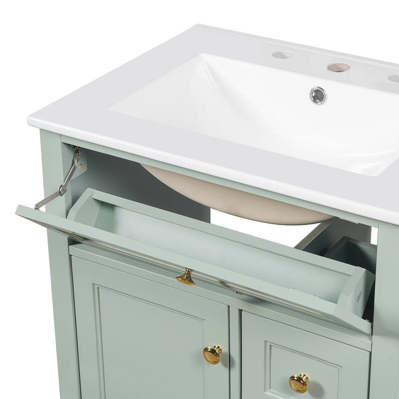 24" Bathroom Vanity with Sink - MDF & Pinewood, 3 Drawers & Cabinet with 2-Tier Door Rack, Soft-Close