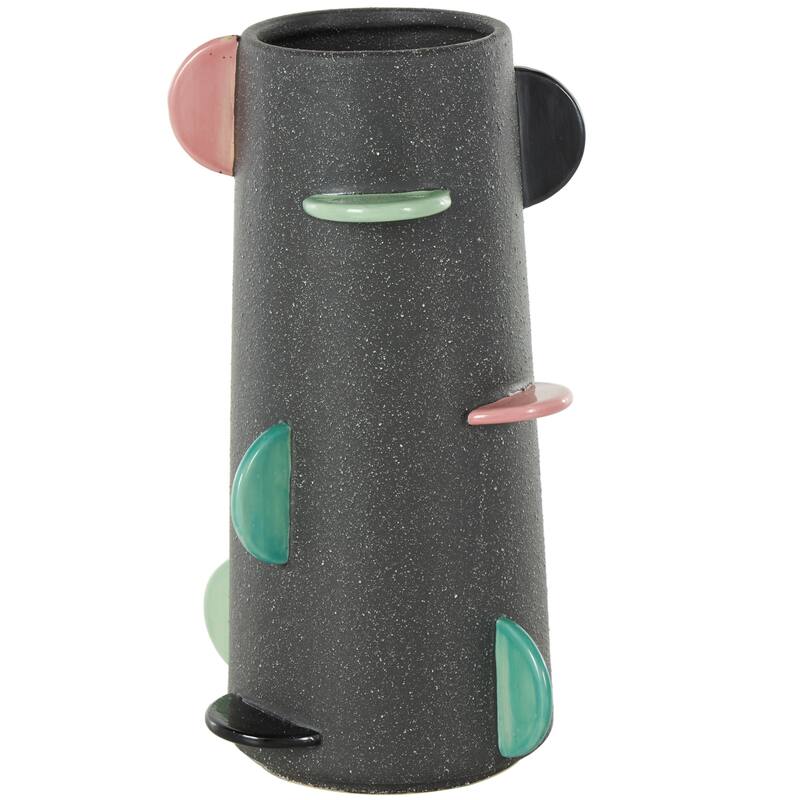Ceramic Textured Vase with Multicolor Half-Moon Accents - Black - Roche River Decor - Black - 7"W, 12"H
