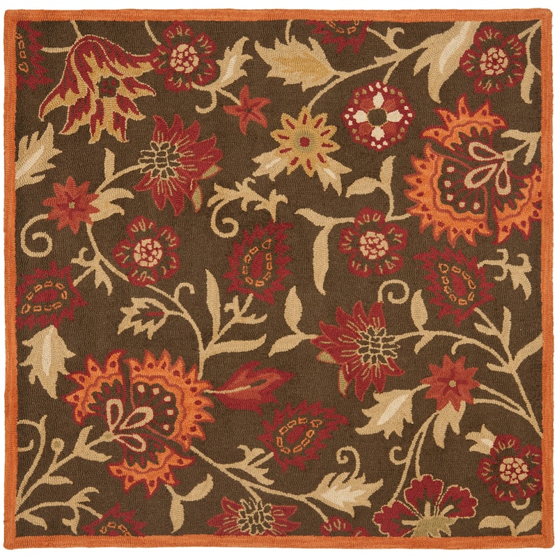 SAFAVIEH Handmade Blossom Ottavina Modern Floral Wool Rug - 6' Square - Brown/Multi