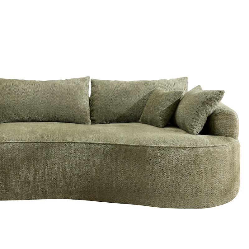 L Shape Sectional Sofa with Curved Chaise Lounge, High-Resilience Sponge Boneless Sofa, Upholstered Sofa with Throw Pillows