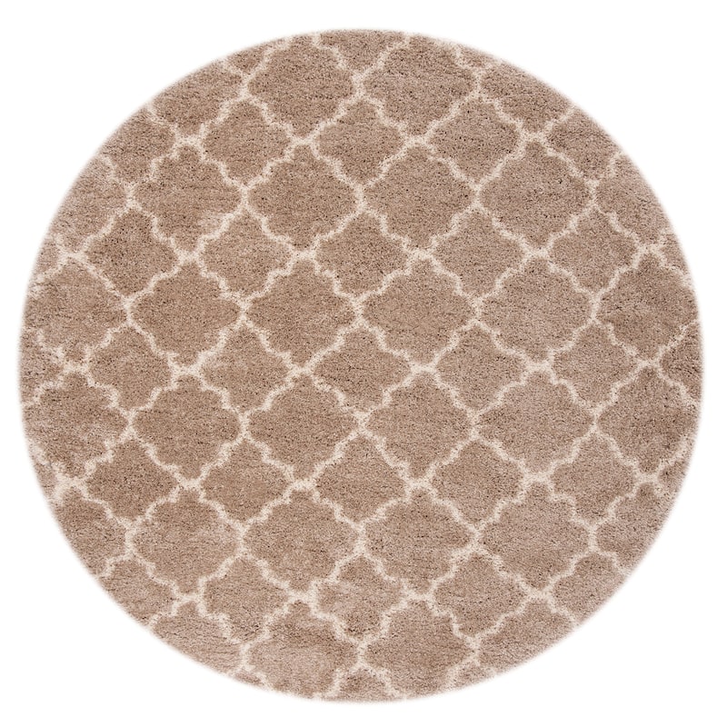 SAFAVIEH Hudson Shag Jeryl Glam Trellis 2-inch Area Rug - 8' Round - Beige/Ivory
