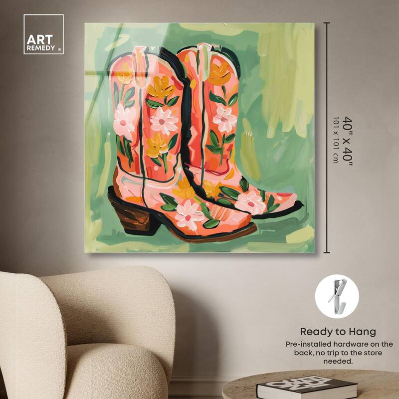 Wildflower Cowboy Boots Acrylic by Art Remedy, Ready to Hang