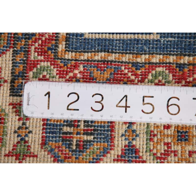 Blue Kazak Oriental Accent Rug Hand-Knotted Geometric Wool Carpet - 2'8"x 4'1"