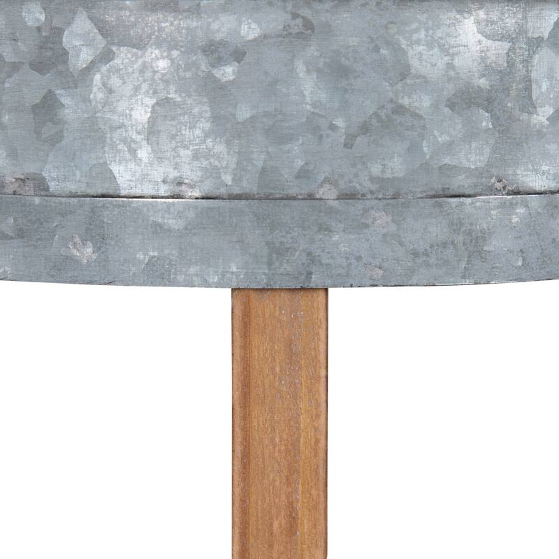 Kate and Laurel Gavri Metal Planter with Wood Stand - 11.25" Diameter