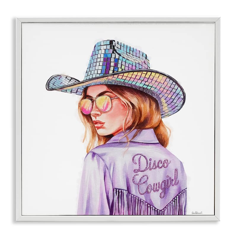Stupell Purple Disco Cowgirl Framed Giclee Art Design By Amanda Greenwood - 12 x 12 - White