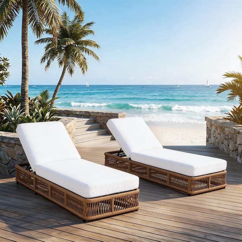 2-Piece Adjustable Backrest Outdoor Chaise Lounge Chair Patio Pool Lounger