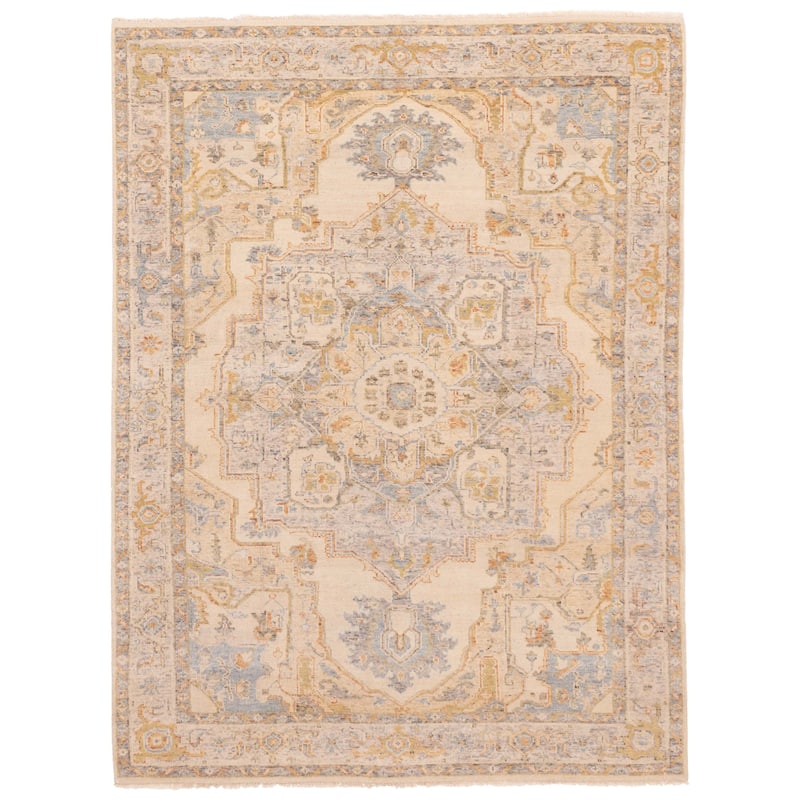 ECARPETGALLERY Hand-knotted Modern Oushak Ivory Wool Rug - 7'3 x 9'10