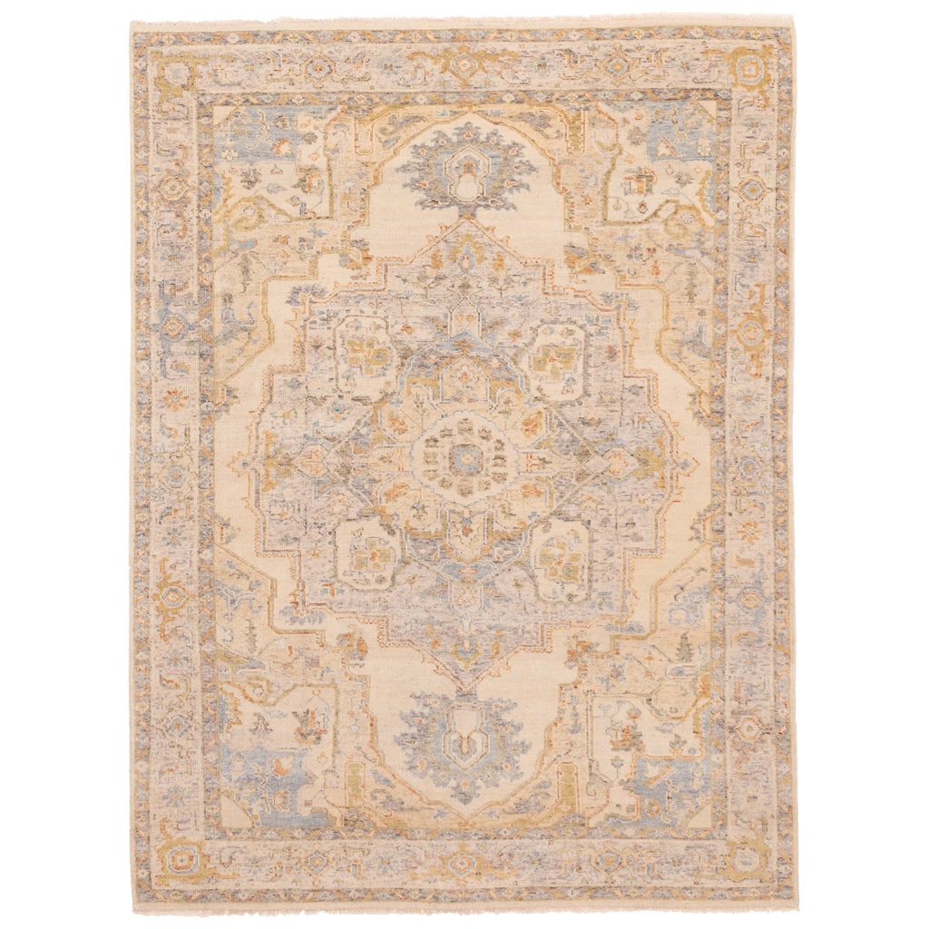 ECARPETGALLERY Hand-knotted Modern Oushak Ivory Wool Rug - 7'3 x 9'10