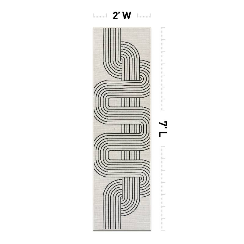 World Rug Gallery Modern Abstract Lines Weather Resistant Reversible Indoor/Outdoor Area Rug