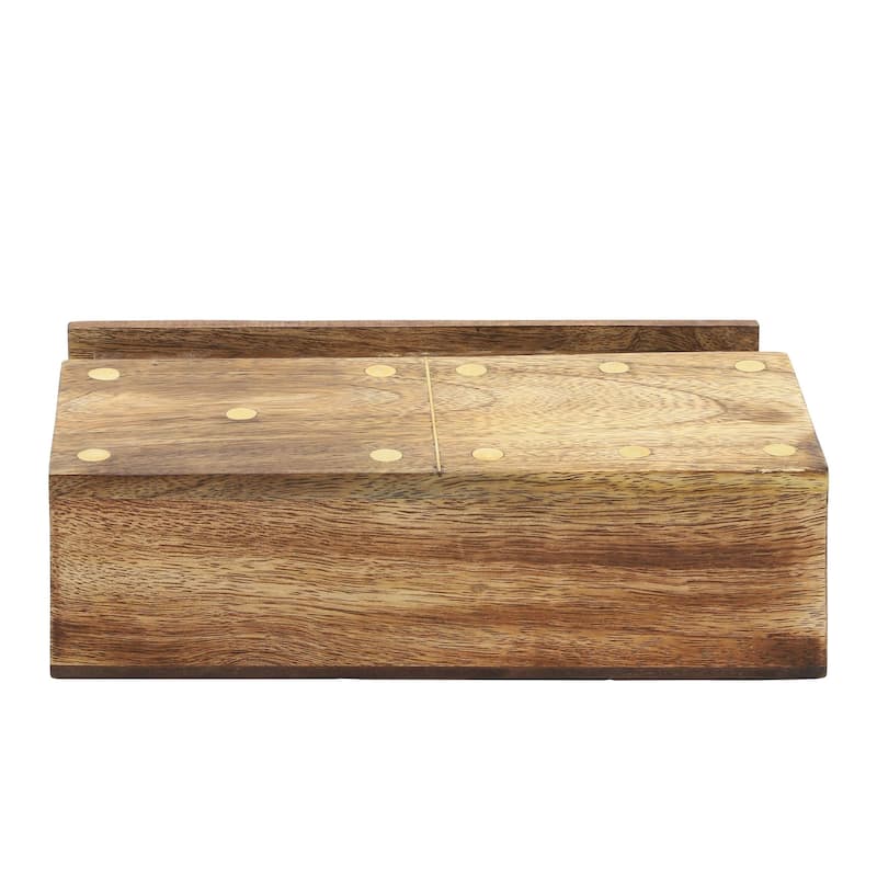 9" Natural Mango Wood Dominoes Game Box Table Accent