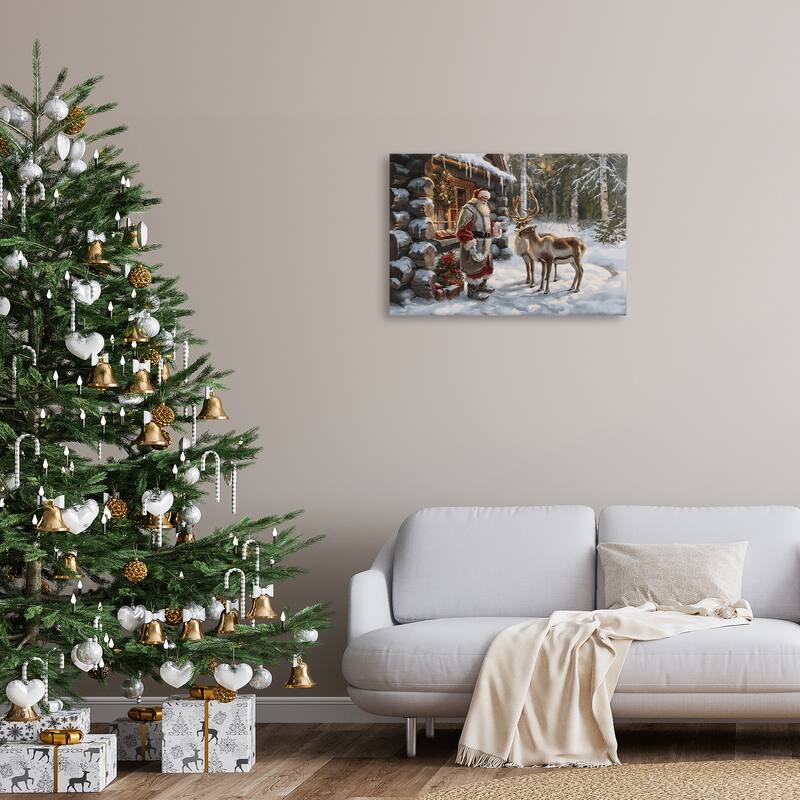 Stupell Santa's Cabin with Reindeer Canvas Wall Art Design By Imagine It Images