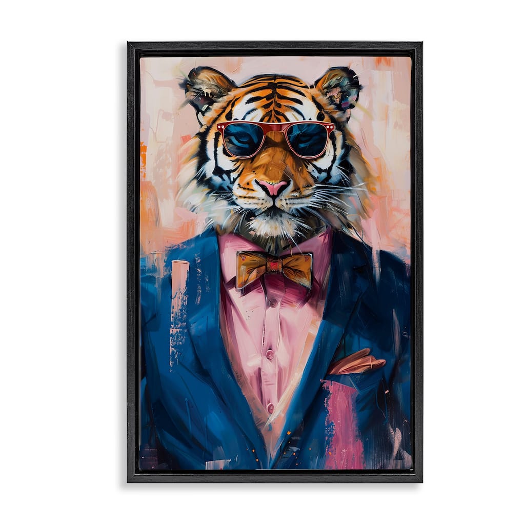 Stupell Suited Tiger Modern Fashion Framed Floater Canvas Wall Art Design By LSR Design Studio