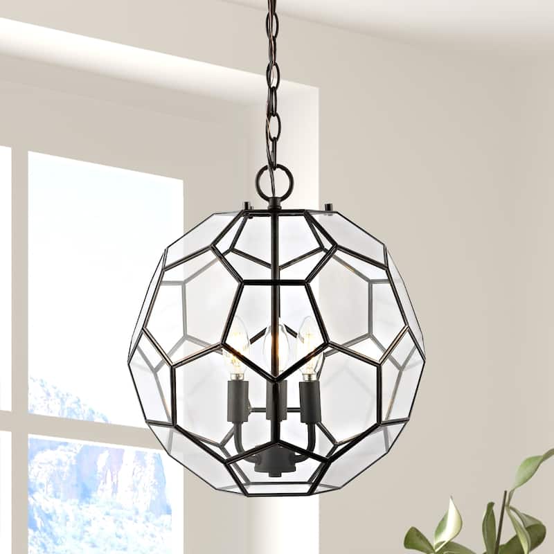 Violet 13.5" 3-Light Modern Bohemian Iron/Glass LED Pendant, Brass Gold/Clear by JONATHAN Y - 3 Light - Oil Rubbed Bronze