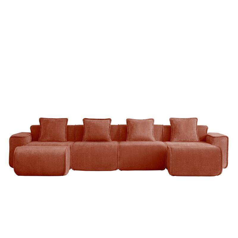 GDFStudio - Velvet Streamlined Modular 4-Seater 138.58" U-Shaped Sectional Sofa with 2 Ottomans